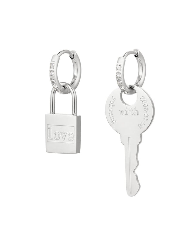 Oorbellen sleutel & slot - zilver Stainless Steel
