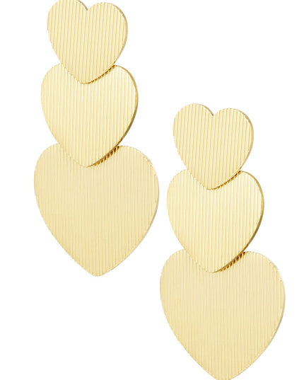 Oorbellen 3 keer hart - Goud kleur Stainless Steel