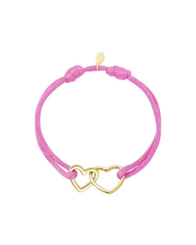 Stoffen armband hartjes Pink & Gold Stainless Steel