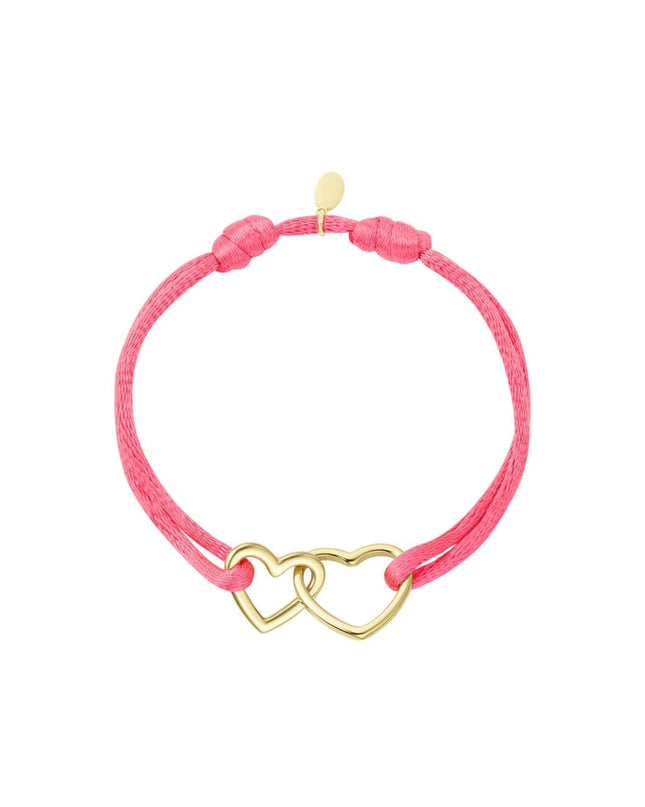 Stoffen armband hartjes Pink & Gold Stainless Steel