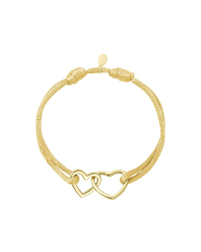 Stoffen armband hartjes Pink & Gold Stainless Steel