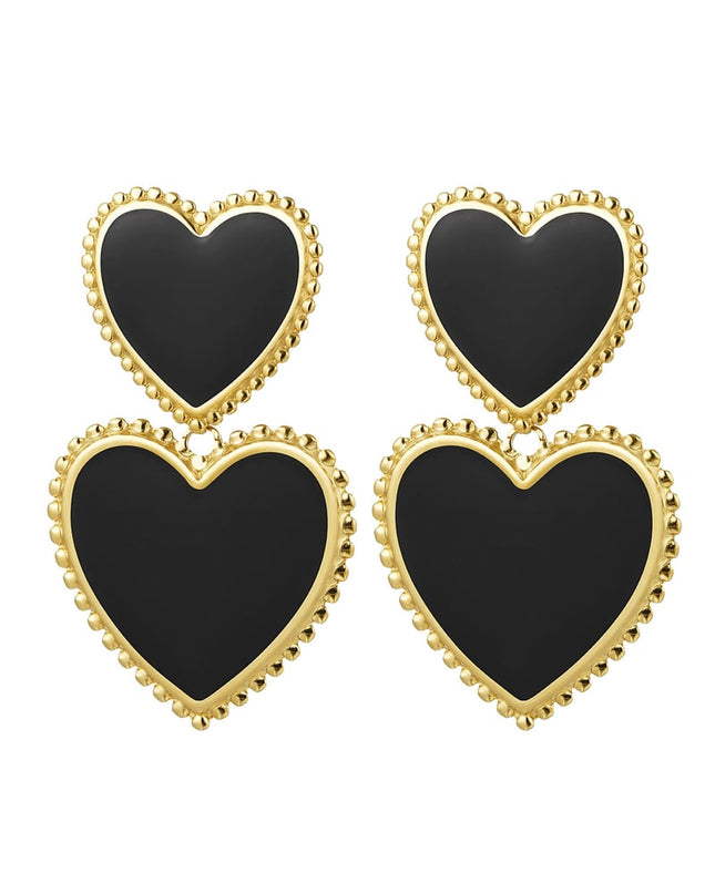 Oorbellen 2 x hart - zwart Zwart & Goud kleur Stainless Steel