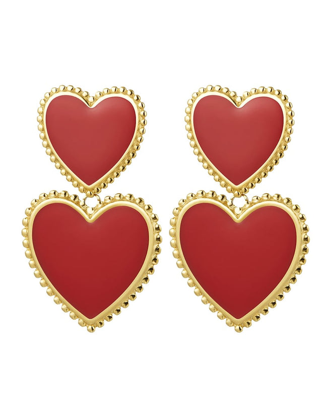 Oorbellen 2 x hart - zwart Zwart & Goud kleur Stainless Steel