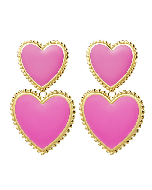 Oorbellen 2 x hart - zwart Zwart & Goud kleur Stainless Steel