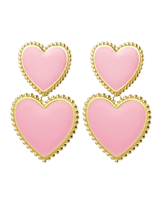 Oorbellen 2 x hart - zwart Zwart & Goud kleur Stainless Steel