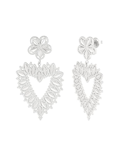 bloem oorbellen met hartvorm hanger