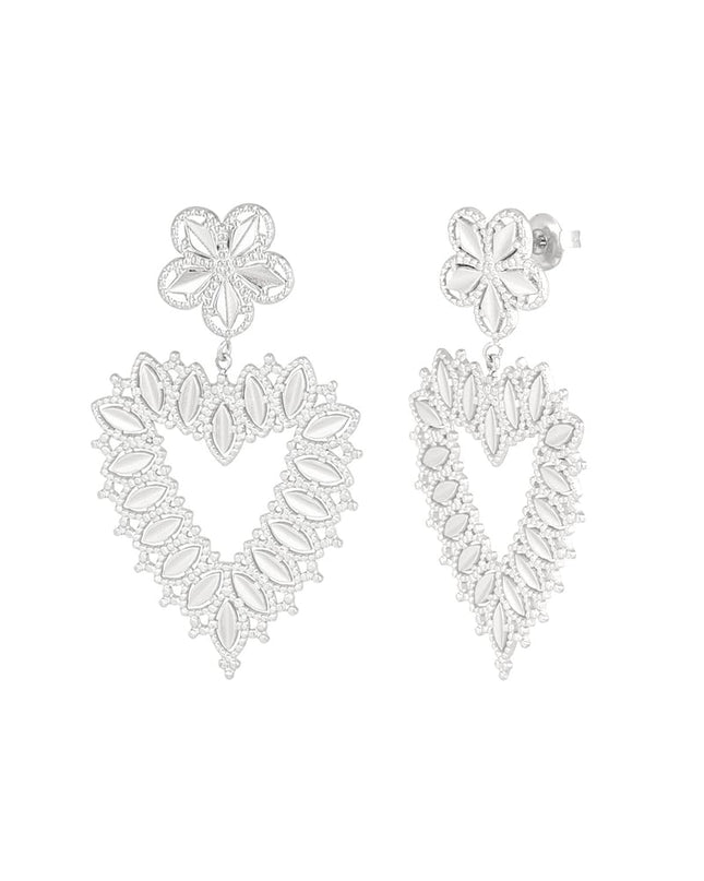 bloem oorbellen met hartvorm hanger