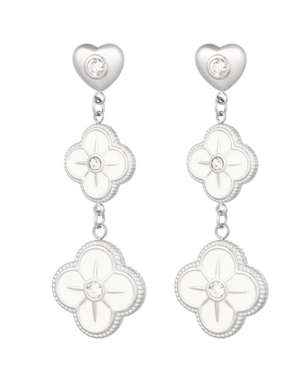 Oorbellen bloemenslinger - zilver/wit