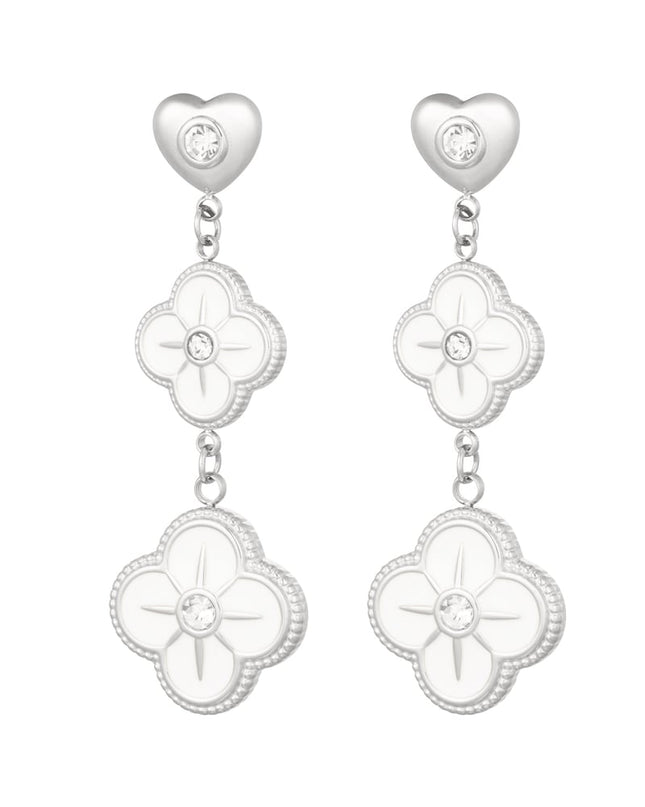 Oorbellen bloemenslinger - zilver/wit