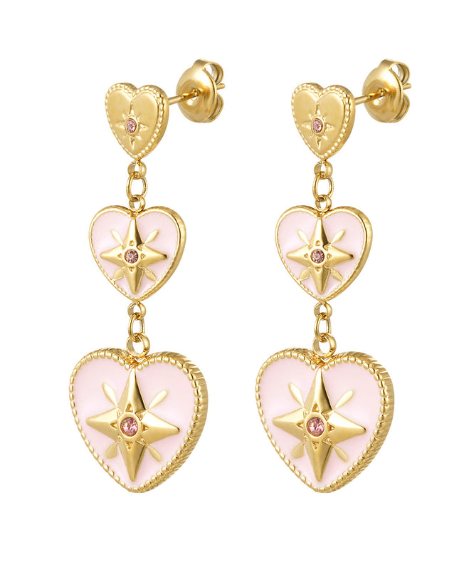 Ring drie hartjes op een rij - Goud kleur/wit