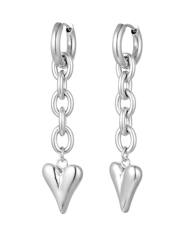 Oorbellen schakel & hart - Goud kleur Stainless Steel