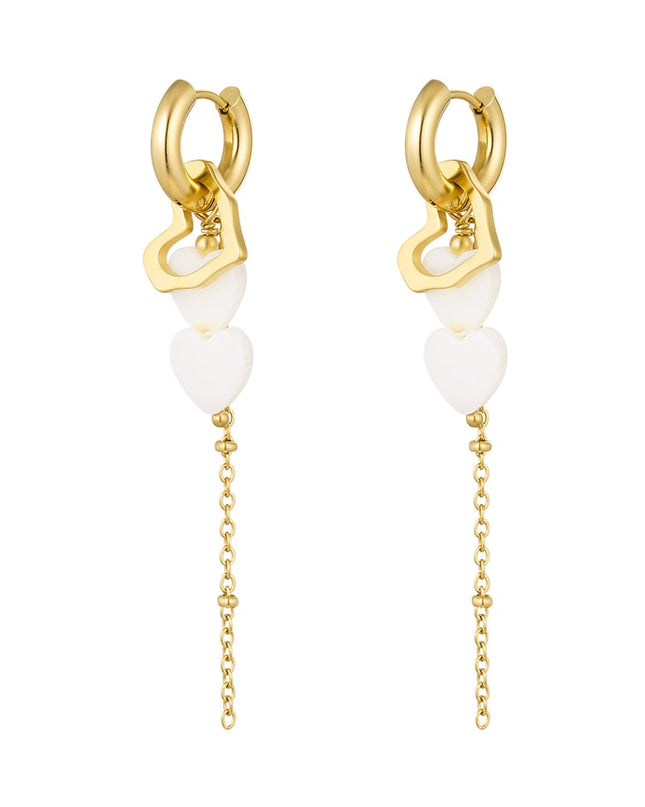 Oorbellen met hartjes hangers - zilver Stainless Steel