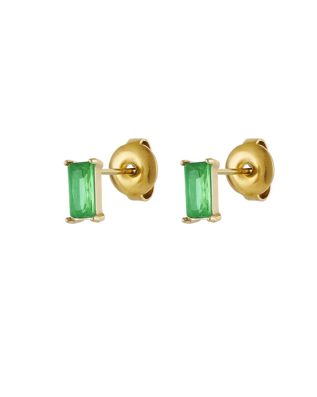 Oorstekers rechthoekige steen - Goud kleur/fuchsia