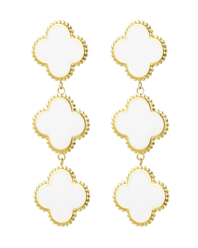 Oorbellen 3 klavers - zwart Stainless Steel