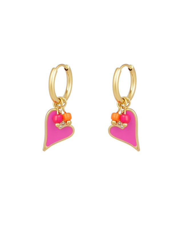 oorbel hart met kralen roze