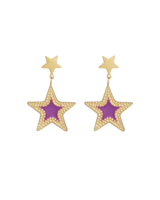 Oorbellen dubbele ster - Goud kleur/blauw