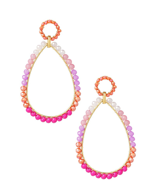 Kralenoorbellen druppel - rood/oranje