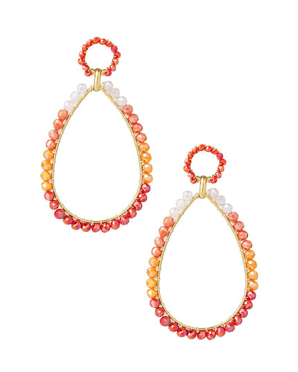 Kralenoorbellen druppel - rood/oranje