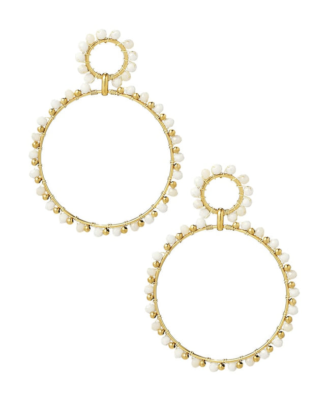 Oorbellen dubbele kralen rondjes - Goud kleur/geel/rood