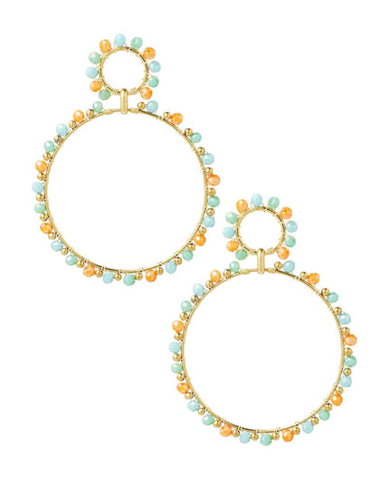 Oorbellen dubbele kralen rondjes - Goud kleur/geel/rood