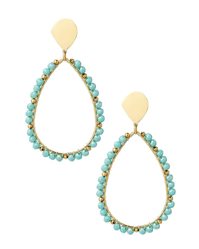 Oorbellen druppel kraaltjes - Goud kleur/oranje