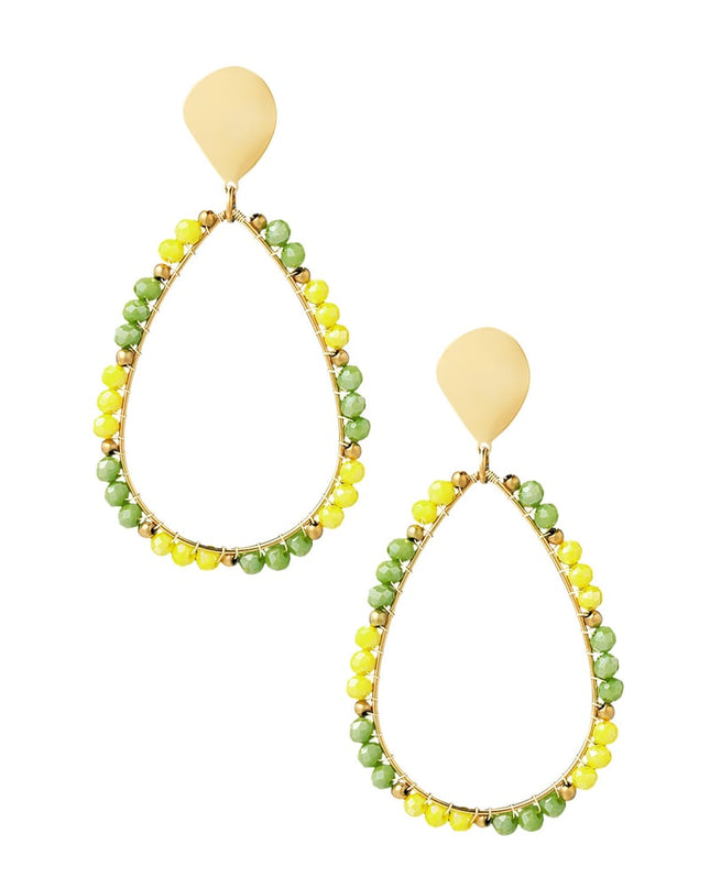 Oorbellen druppel kraaltjes - Goud kleur/oranje