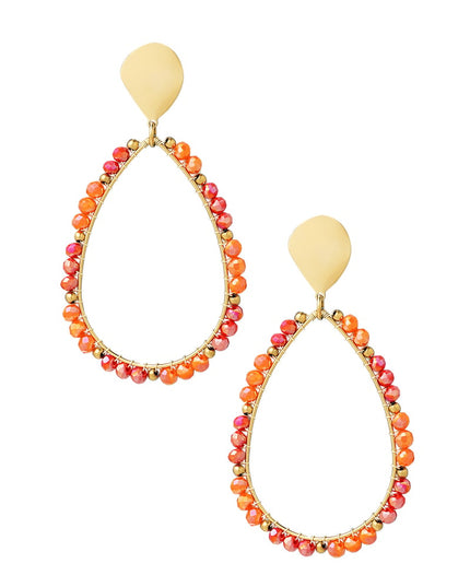 Oorbellen druppel kraaltjes - Goud kleur/oranje