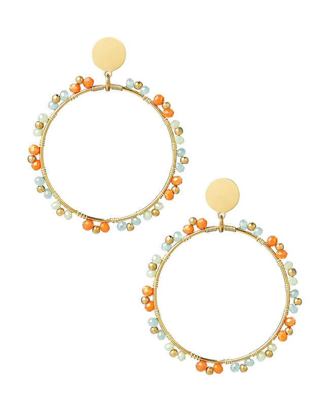 Ronde oorbellen kraaltjes - Goud kleur/oranje