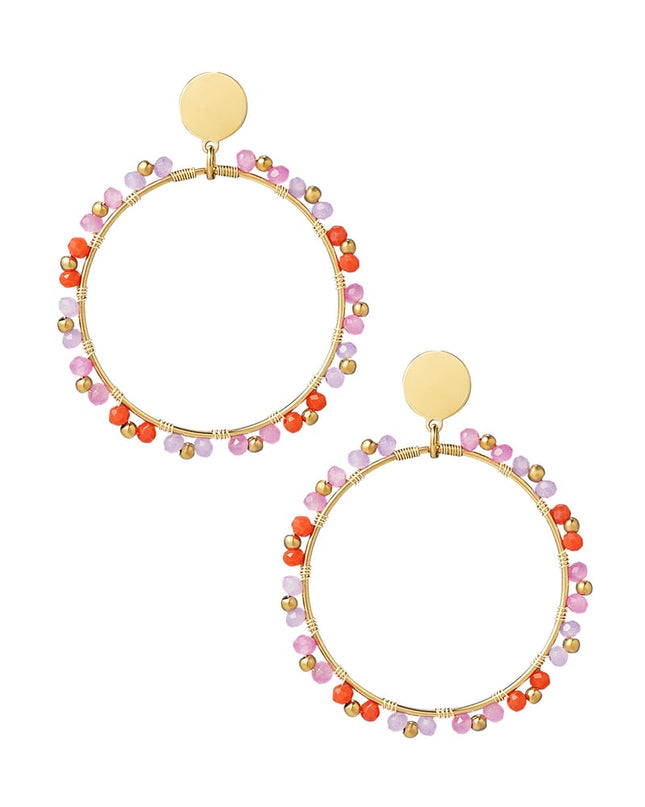 Ronde oorbellen kraaltjes - Goud kleur/oranje