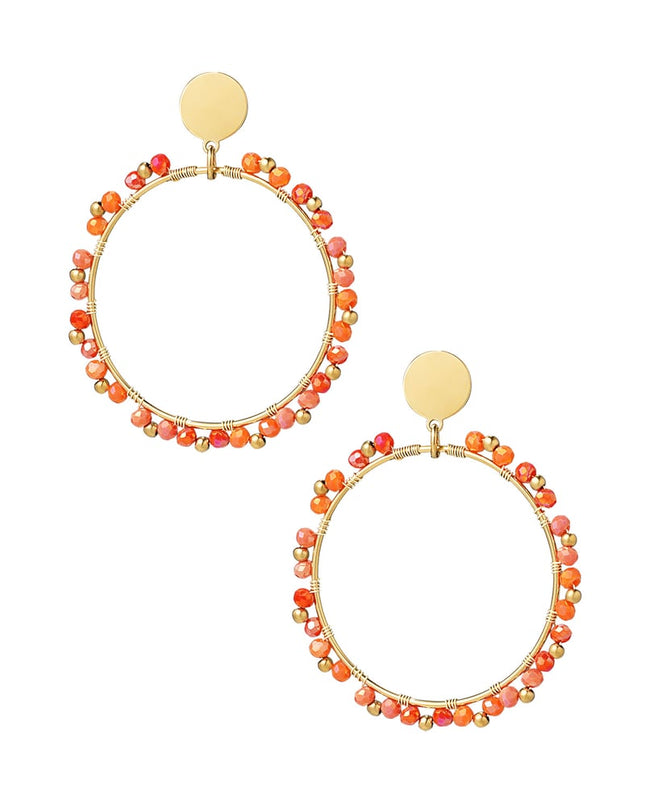Ronde oorbellen kraaltjes - Goud kleur/oranje
