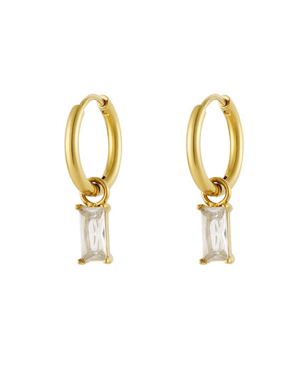 Oorbellen langwerpige steen - Goud kleur/wit