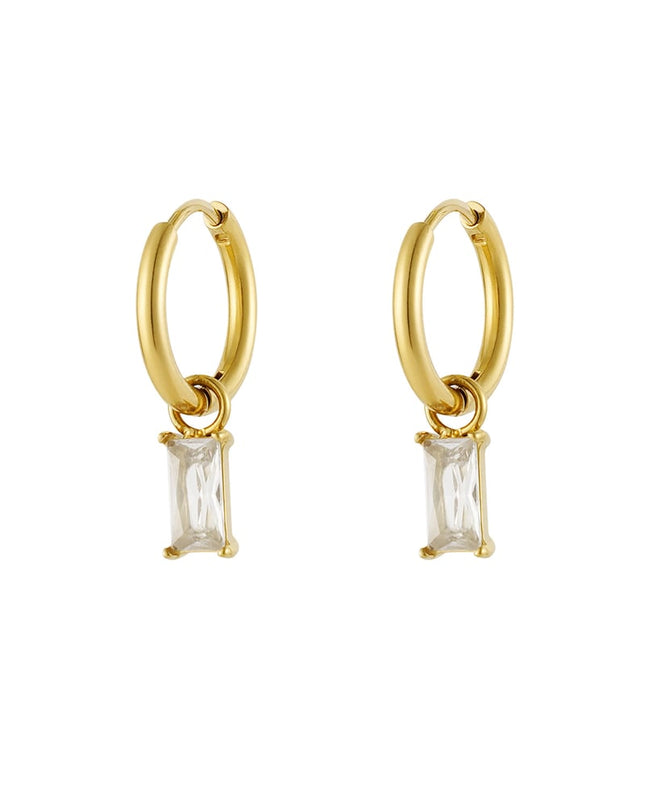 Oorbellen langwerpige steen - Goud kleur/wit