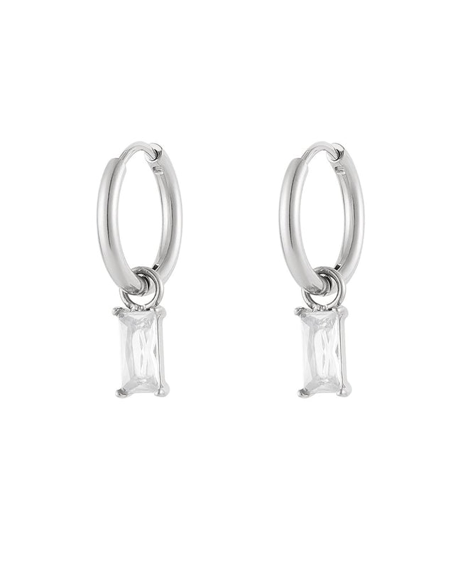 Oorbellen langwerpige steen - Goud kleur/wit