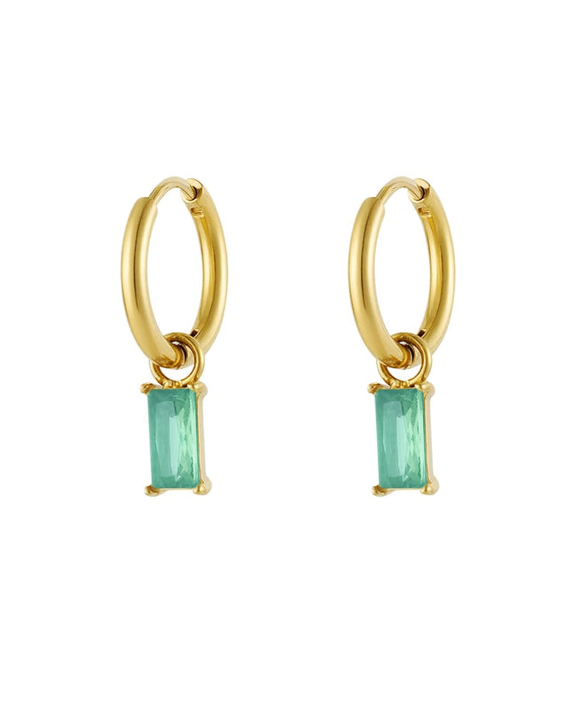 Oorbellen langwerpige steen - Goud kleur/wit