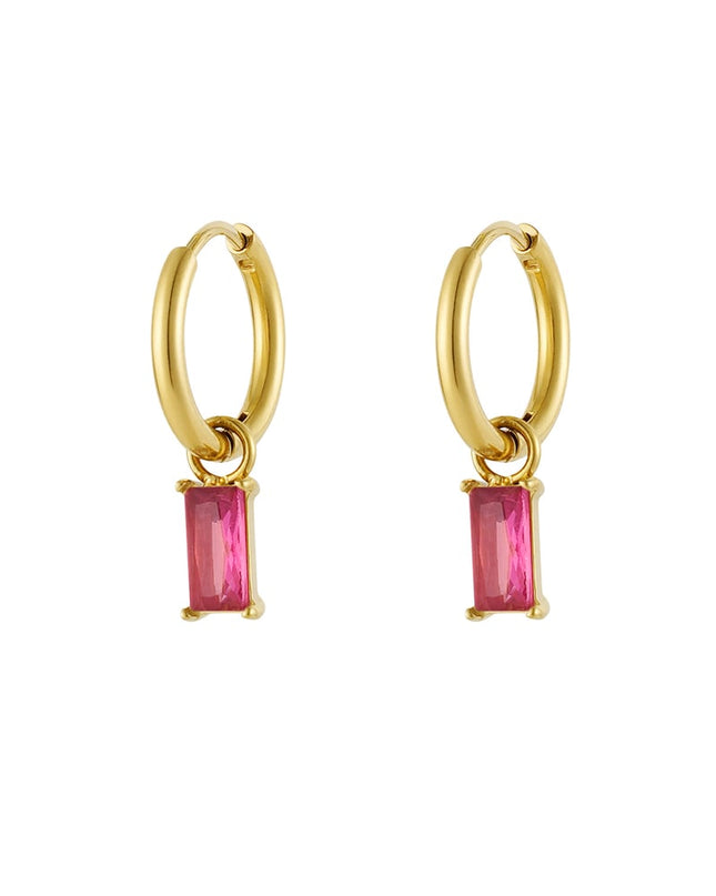 Oorbellen langwerpige steen - Goud kleur/wit