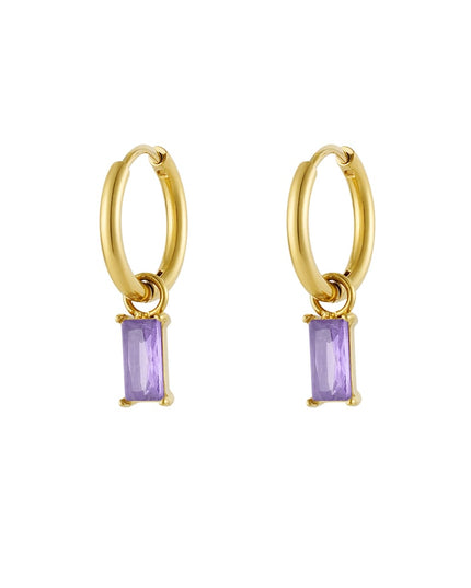 Oorbellen langwerpige steen - Goud kleur/wit