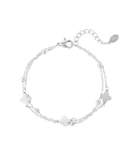 dubbele armband klaver/bolletjes