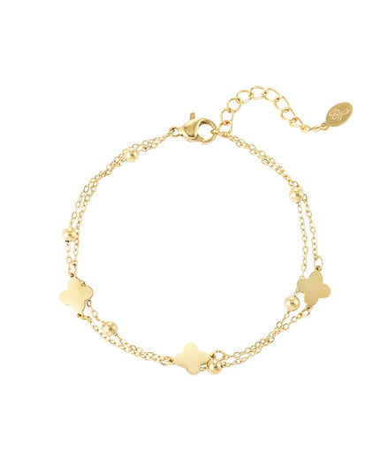 dubbele armband klaver/bolletjes