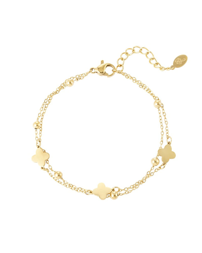 dubbele armband klaver/bolletjes