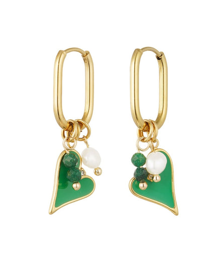 Oorbellen gekleurd hart met parel - Goud kleur/paars