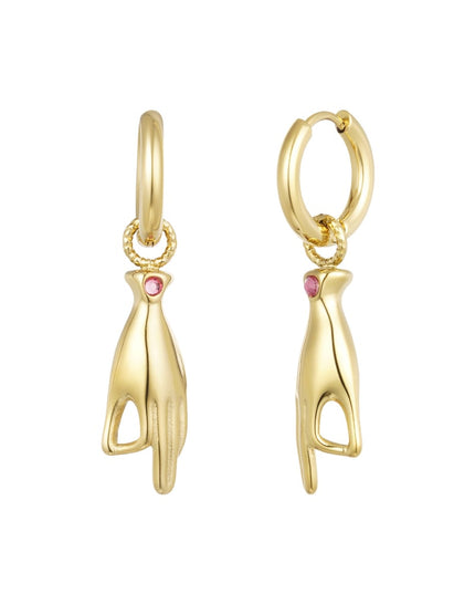 Oorbellen handsymbool - Goud kleur/paars