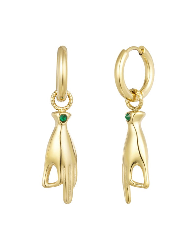 Oorbellen handsymbool - Goud kleur/paars