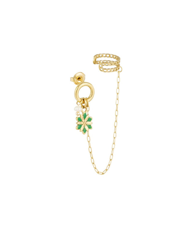 Oorbel met ear cuff bloem - Goud kleur/paars