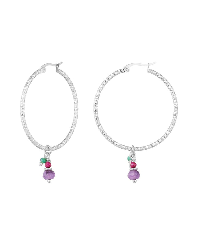 Oorbellen kleurrijke steentjes - Goud kleur/paars