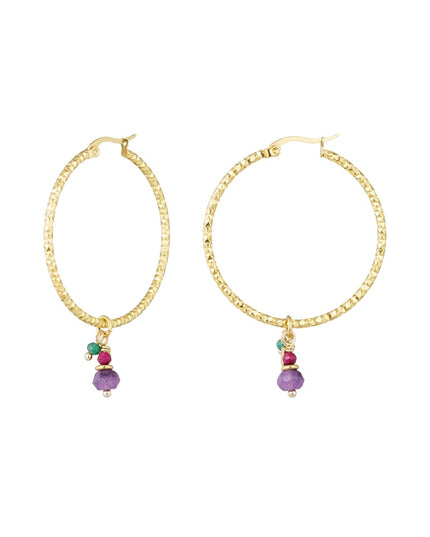 Oorbellen kleurrijke steentjes - Goud kleur/paars