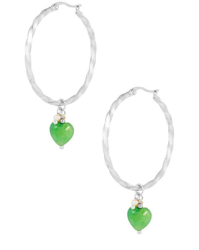 Oorbellen gedraaid met hart - zilver/groen