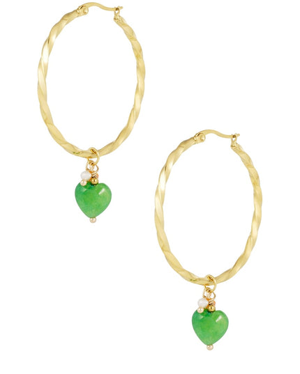 Oorbellen gedraaid met hart - zilver/groen