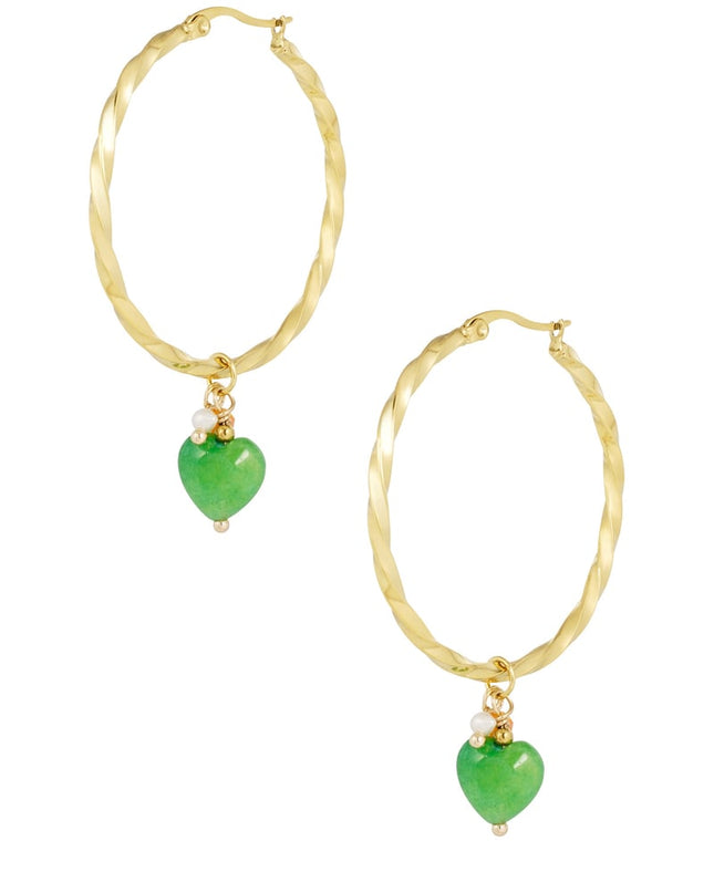 Oorbellen gedraaid met hart - zilver/groen