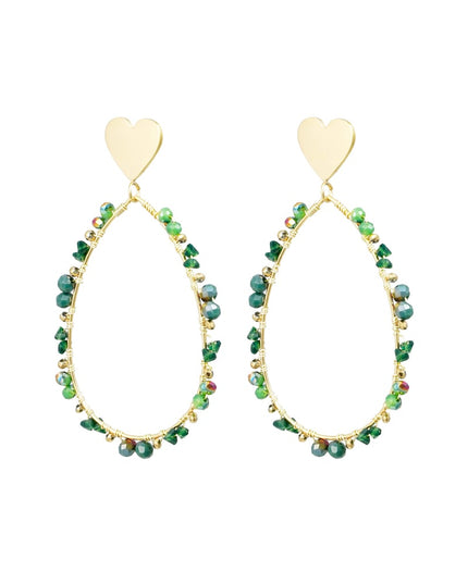 Oorbellen ovaal met kraaltjes en hart - Goud kleur/paars