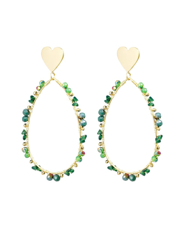 Oorbellen ovaal met kraaltjes en hart - Goud kleur/paars